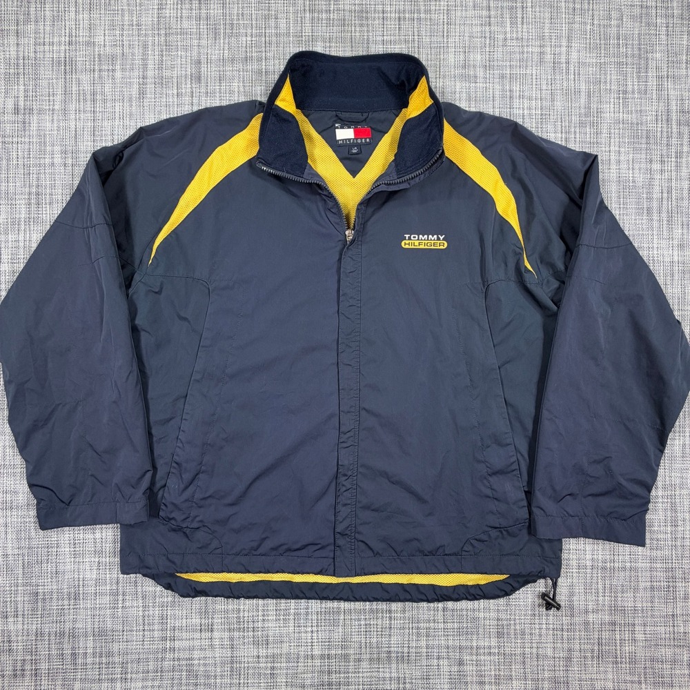 Tommy Hilfiger Men's Windbreaker Navy Yellow Large Colorblock Full Zip Jacket